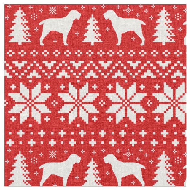 Tissu Rouge de motif de Noël de silhouettes de Spinone (Fermer)