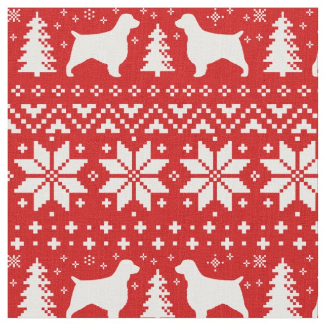 Tissu Rouge de motif de Noël de springers spaniels de (Fermer)