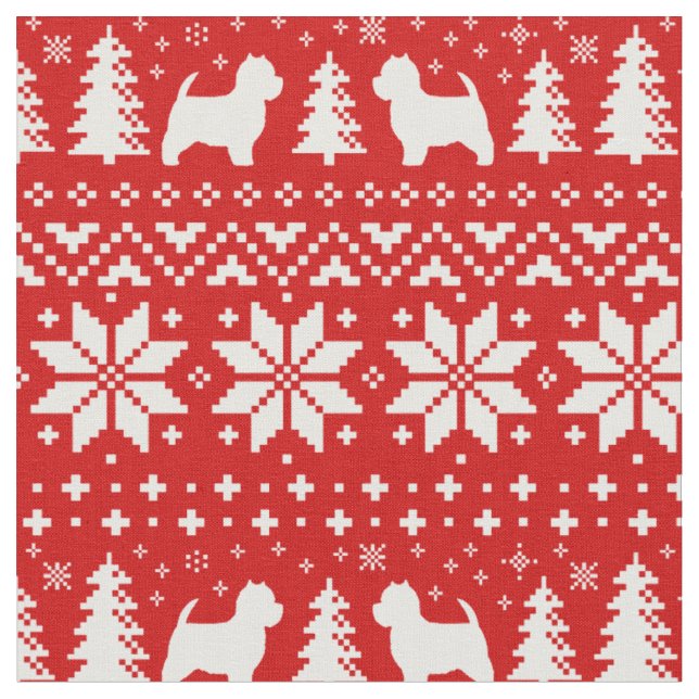 Tissu Rouge de motif de Noël de terriers blancs de (Fermer)