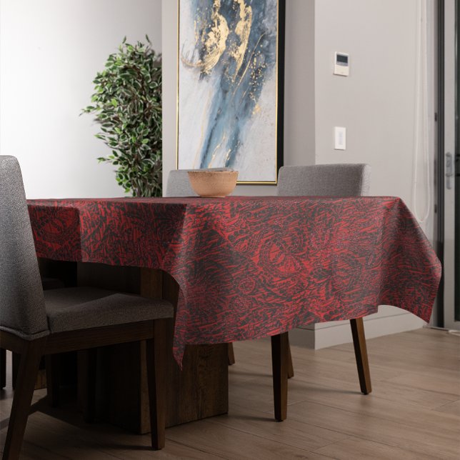 Tissu rouge décoratif Fleur Design Nappe (Red Decorative Flower Fabric Design Tablecloth)