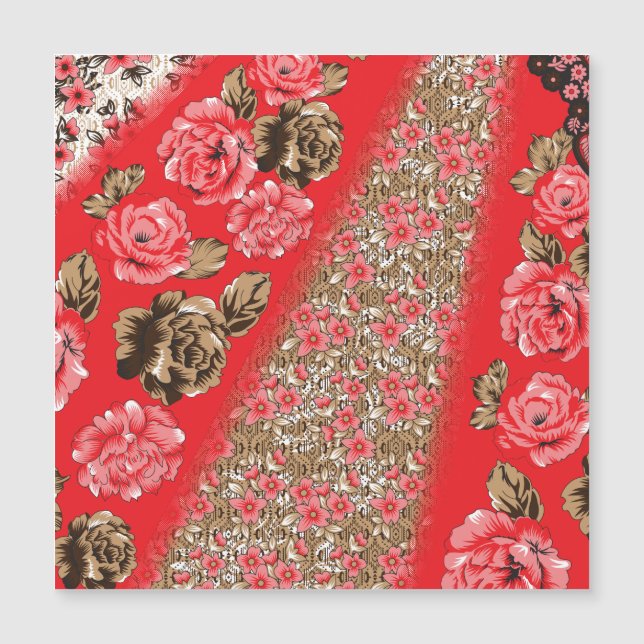 Tissu rouge éclatant avec floral complexe et (Devant)