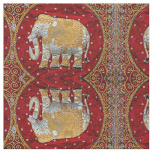 Tissu Rouge embelli et or d'éléphant d'Asie