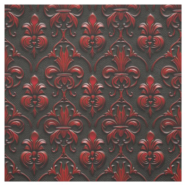 Tissu Rouge et noir Damask Faux Embossés (Échantillon)
