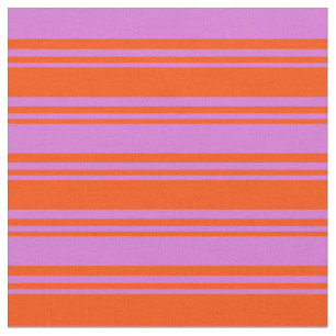 Tissu Rouge et orchidée couleur lin/Motif rayé