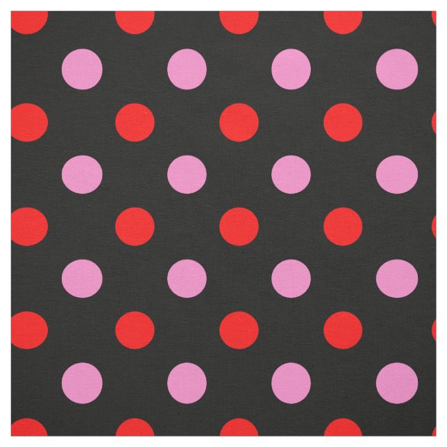 Tissu Rouge et rose sur fond noir à pois design  (Échantillon)