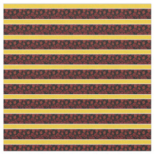 Tissu Rouge floral-or/blanc rayé - noir/couleur choisie