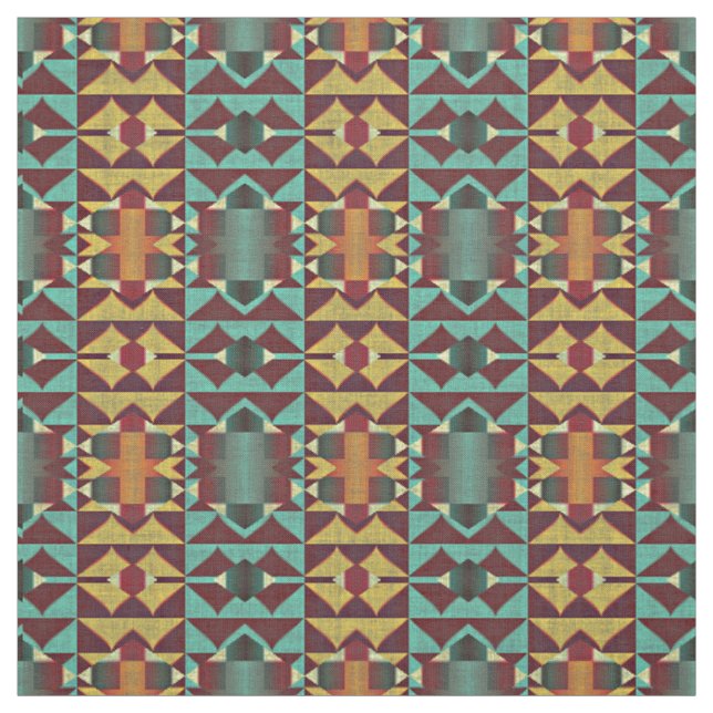 Tissu Rouge foncé Orange Turquoise Turquoise Vert Éthiqu (Échantillon)