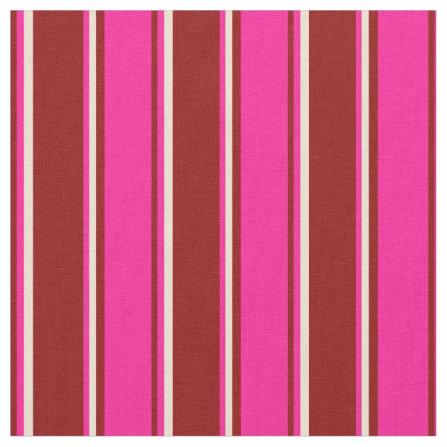 Tissu Rouge foncé, rose profond et lignes de couleur bei (Fermer)