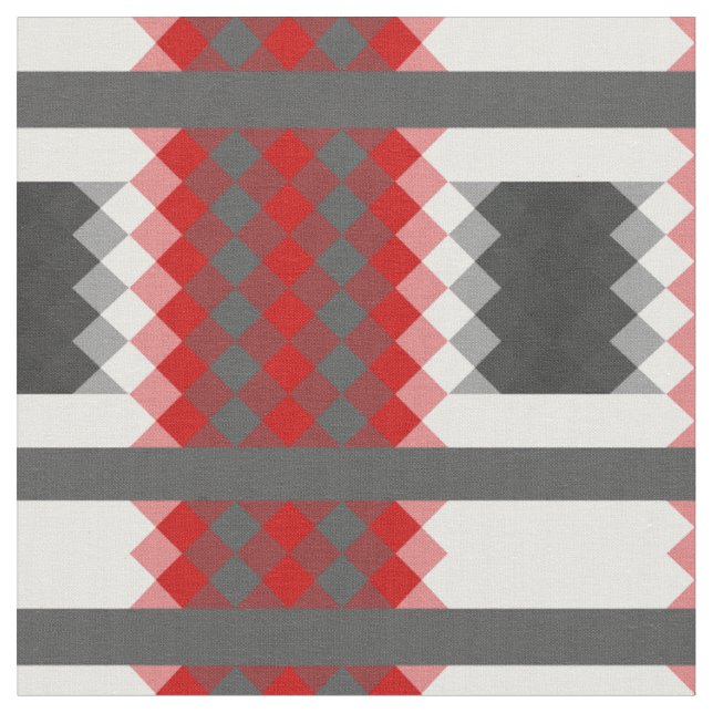 Tissu rouge gris et blanc géométrique (Fermer)