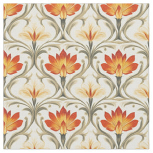 Tissu Rouge / Jaune / Ivory Art Nouveau Fleurs