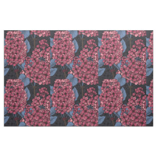 Tissu Rouge lilas sur bleu foncé