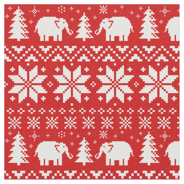 Tissu Rouge mignon de motif de Noël d'éléphants (Fermer)