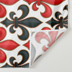 Tissu Rouge noir baroque Fleur de lis Motif Design