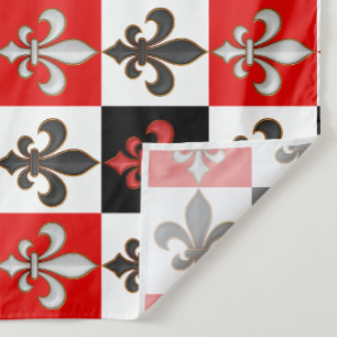 Tissu Rouge Noir Blanc À damiers Fleur de lis Design