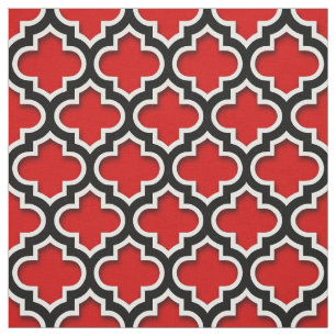 Tissu Rouge noir blanc Marocain Quatrefoil Motif #5DS