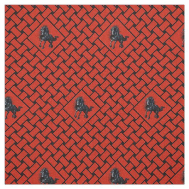 Tissu rouge/noir, diamant, cheval friésien 3" (Échantillon)