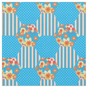 Tissu Rouge orange jaune bleu Faux Motif de patchwork