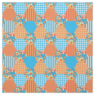Tissu Rouge Orange Jaune Bleu Motif Faux Patchwork