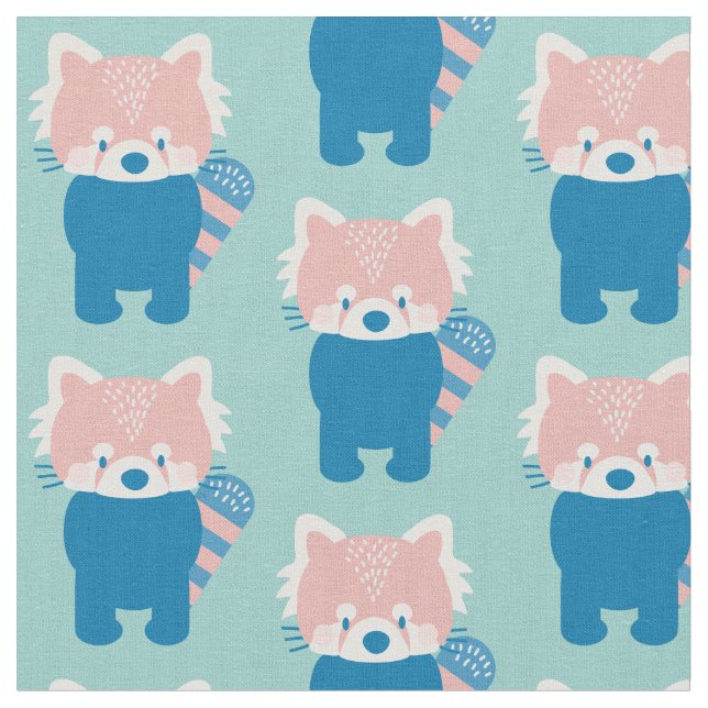 Tissu Rouge Panda Motif Turquoise bleu clair (Fermer)