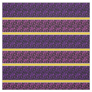 Tissu Rouge/rose floral-or/blanc rayé - noir