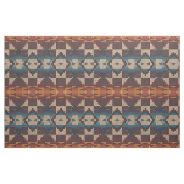 Tissu Rouge Turquoise Bleu Taupe Brown Orange (Fat Quarter)