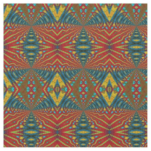 Tissu Rouge Turquoise Jaune moderne Ethnic Textile Triba (Fermer)