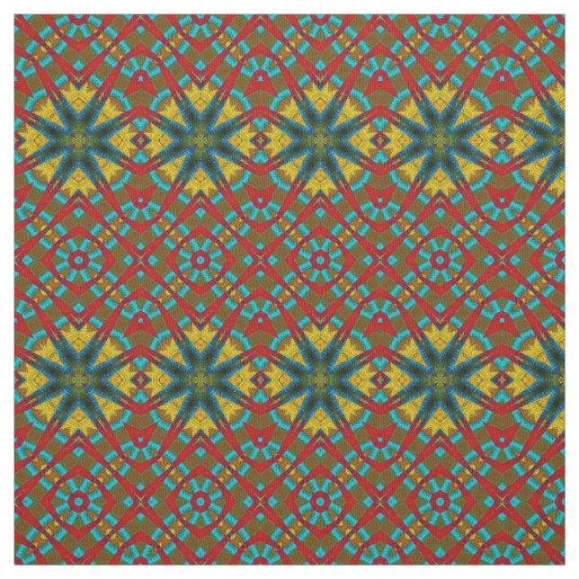 Tissu Rouge Turquoise Jaune moderne Ethnic Textile Triba (Échantillon)