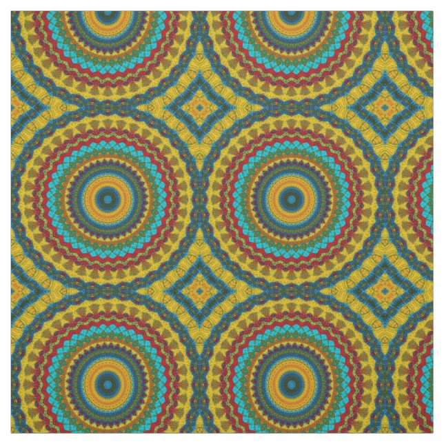 Tissu Rouge Turquoise Jaune moderne Ethnic Textile Triba (Échantillon)