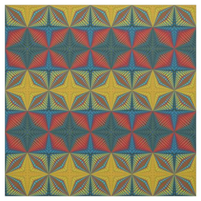Tissu Rouge Turquoise Jaune moderne Ethnic Textile Triba (Échantillon)