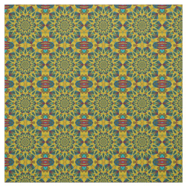 Tissu Rouge Turquoise Jaune moderne Ethnic Textile Triba (Échantillon)