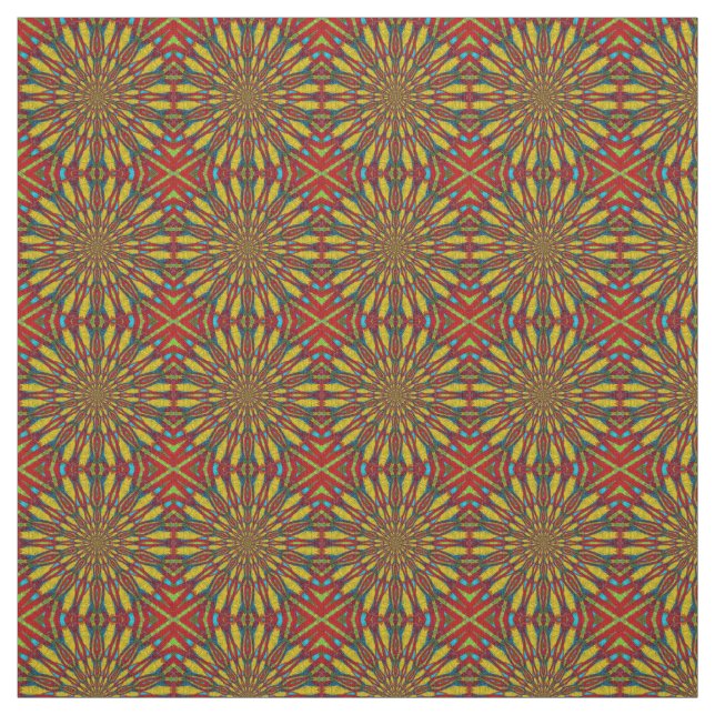 Tissu Rouge Turquoise Jaune moderne Ethnic Textile Triba (Échantillon)