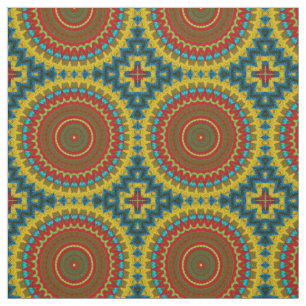 Tissu Rouge Turquoise Jaune moderne Ethnic Textile Triba