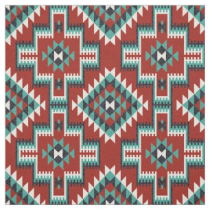 Tissu Rouge Vert noir blanc Oriental Kilim Motif
