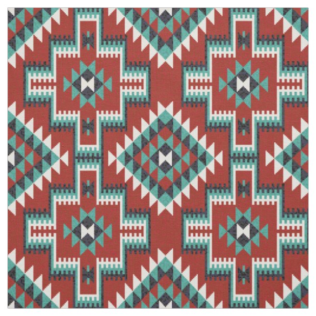 Tissu Rouge Vert noir blanc Oriental Kilim Motif (Échantillon)