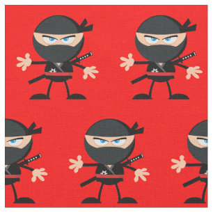 Tissu Rouge vif avec Ninjas