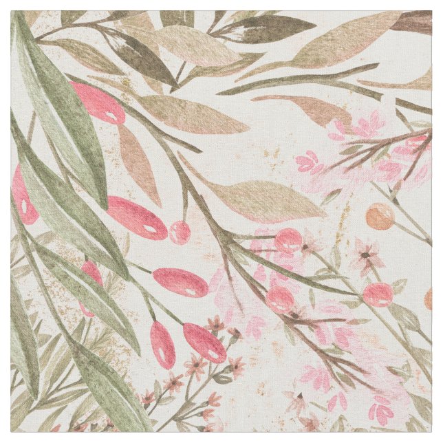 Tissu Rougissent l'aquarelle de corail rose de vert (Fermer)