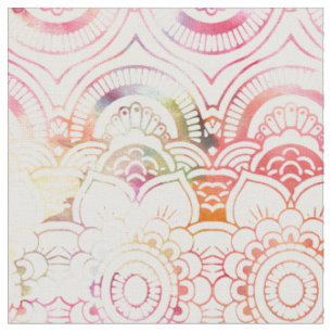 Tissu Rougissent le mandala floral moderne d'aquarelle