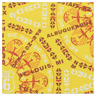 Tissu Route 66 Médaillon En Jaune Doré