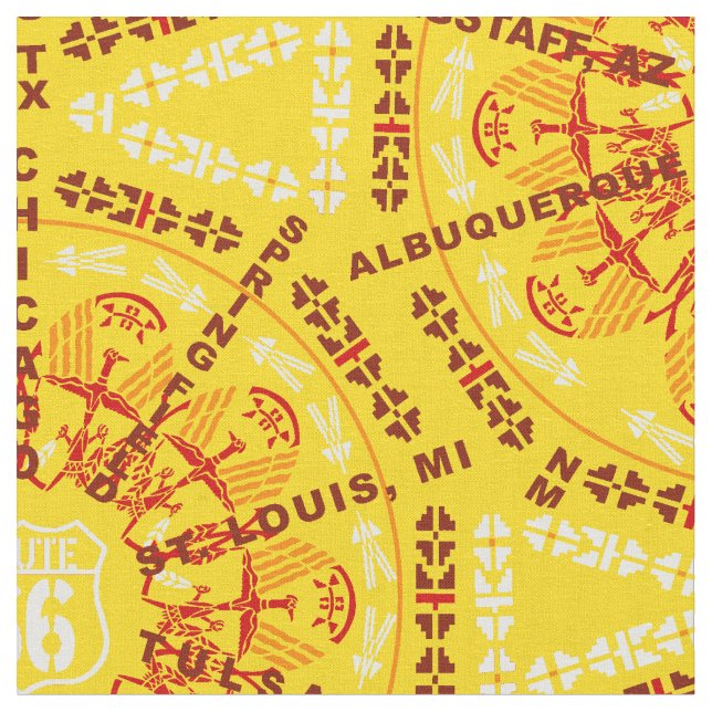 Tissu Route 66 Médaillon En Jaune Doré (Fermer)