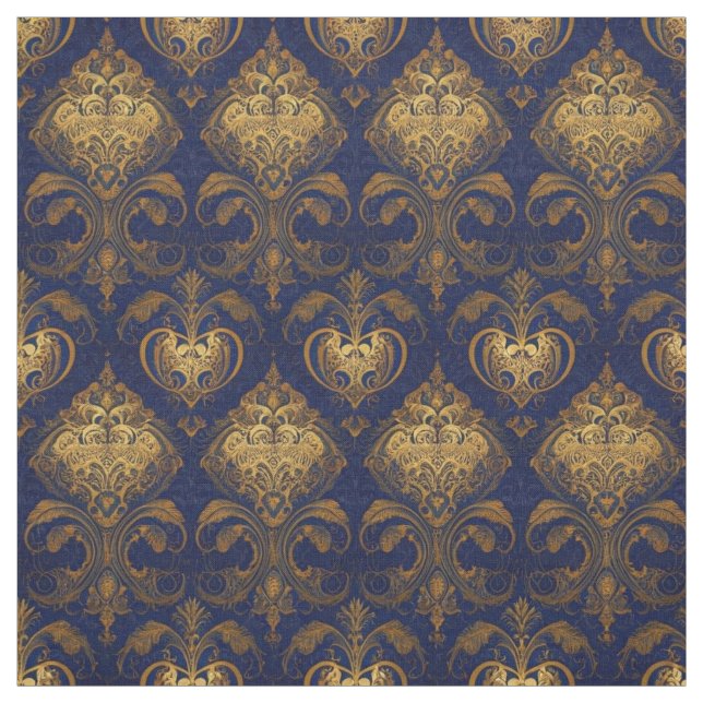 Tissu Royal Blue et Gold Damask Design (Échantillon)
