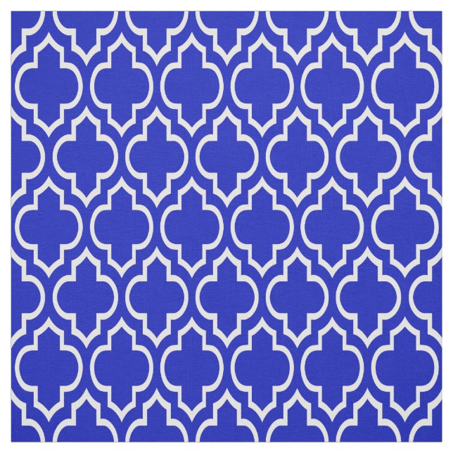 Tissu Royal Blue, Quatrefoil Marocain Blanc #7 (Échantillon)
