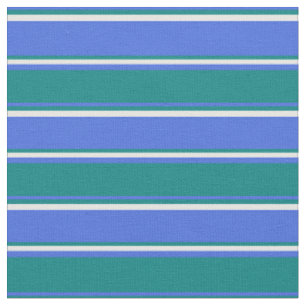 Tissu Royal Blue, Turquoise & White Lines/Stripes Motif