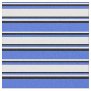 Tissu Royal Blue, White et Black Colour Motif