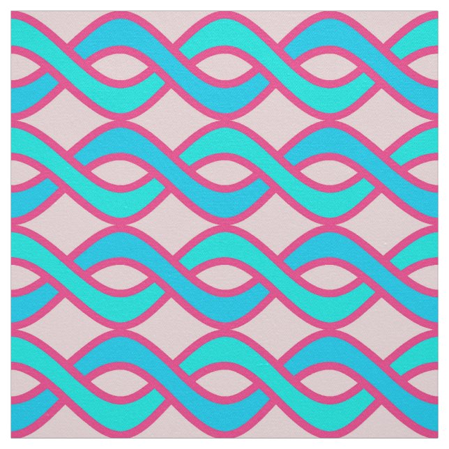 Tissu Ruban moderne du milieu du siècle, turquoise et ro (Échantillon)