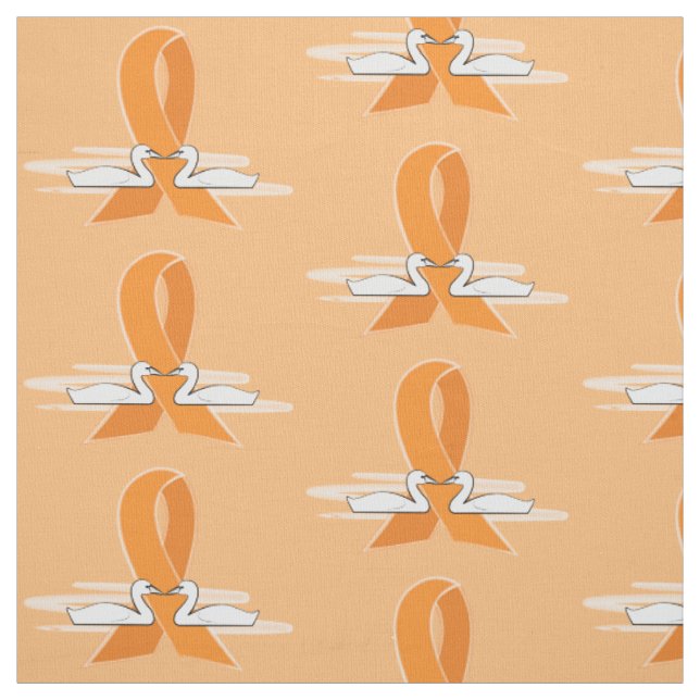 Tissu Ruban orange de conscience avec des cygnes (Échantillon)