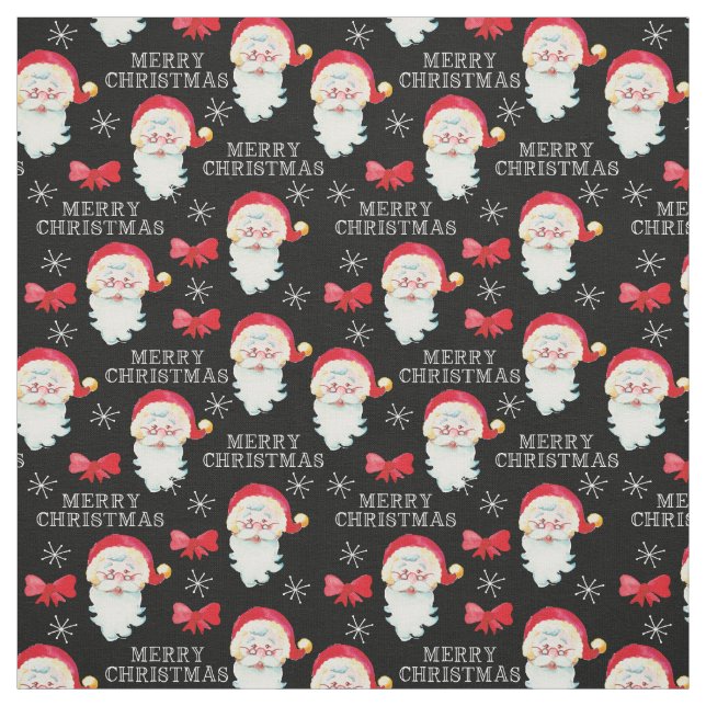 Tissu Rubans de Noël joyeux et Père Noël (Échantillon)