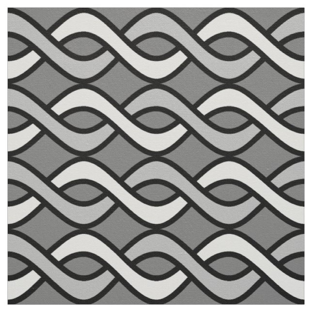 Tissu Rubans modernes du milieu du siècle, gris, noir et (Échantillon)