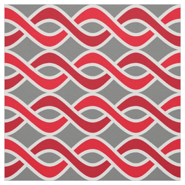Tissu Rubans modernes du milieu du siècle, rouge et gris (Échantillon)