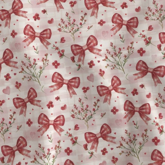 Tissu Rubans Rouges Tendances Motif Floral Gingham Cotta (Créateur téléchargé)