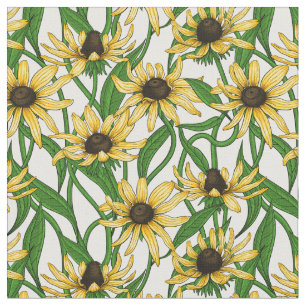 Tissu Rudbekia jaune sur blanc